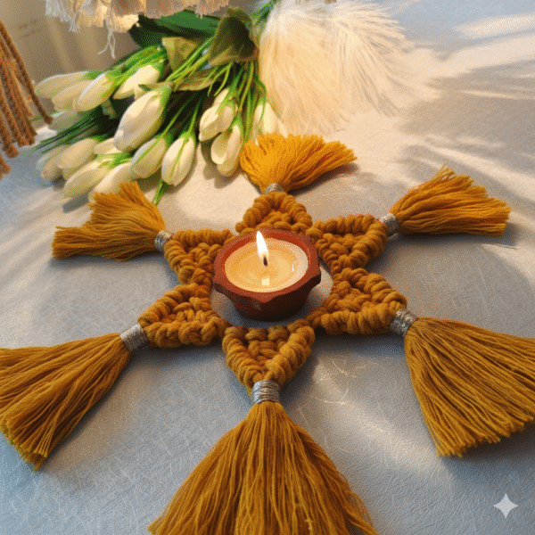 handmade macrame diya holder – boho style festive decor