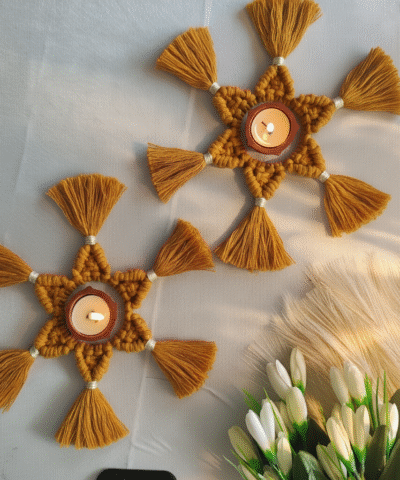 handmade macrame diya holder – boho style festive decor