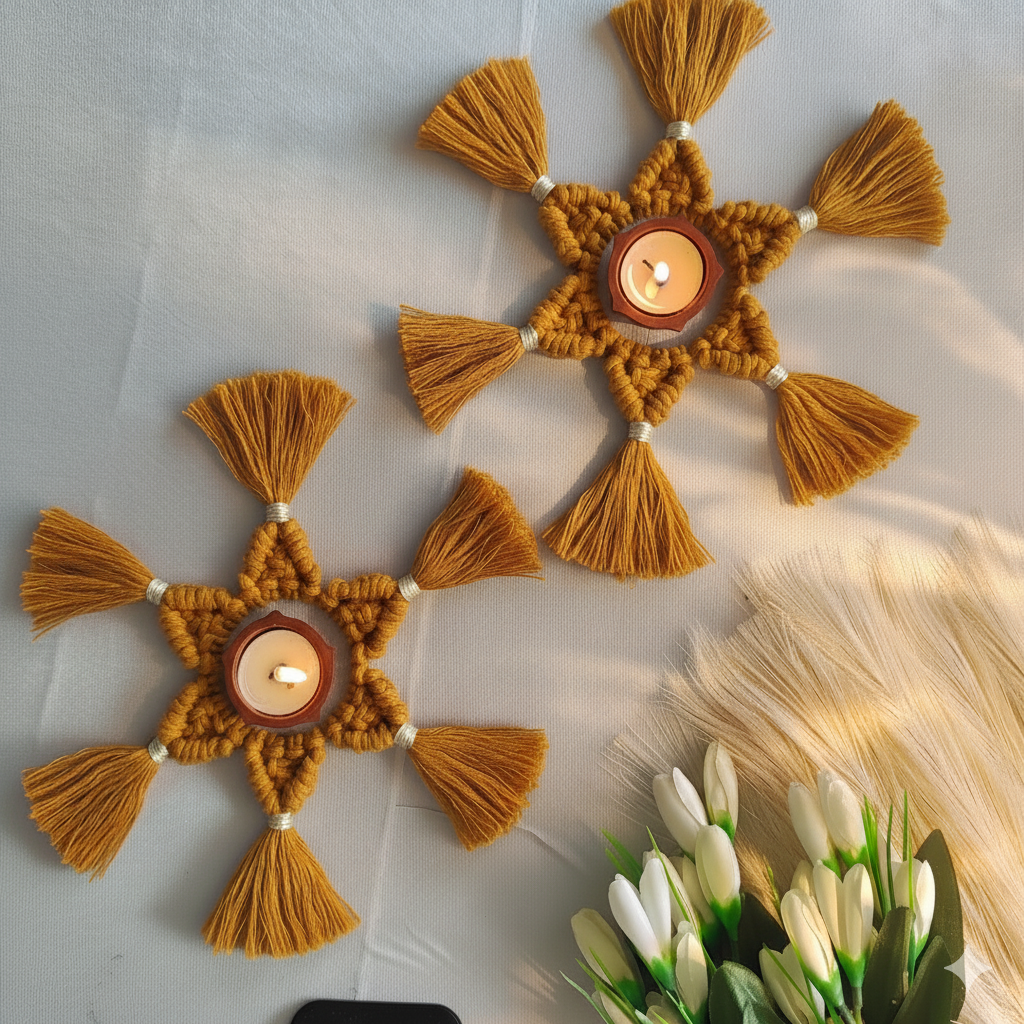 handmade macrame diya holder – boho style festive decor