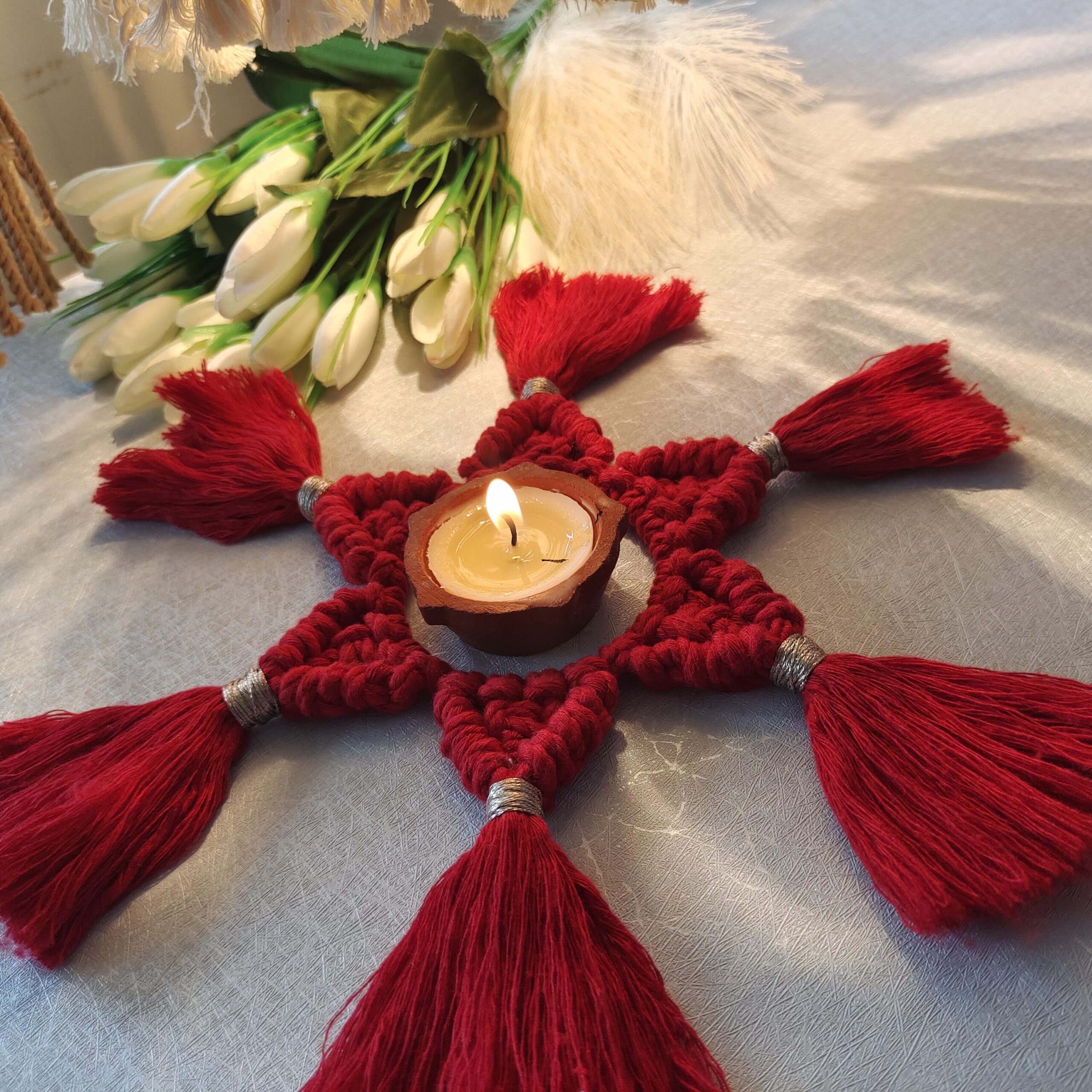 macrame diya holder
